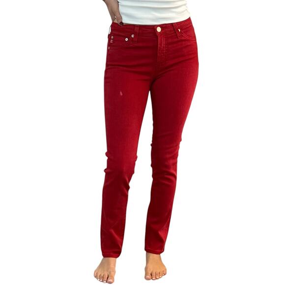 AG Adriano Goldschmied Red Mid-Rise Jeans Cigarette Denim Pants Stretch Size 26 - Picture 1 of 10